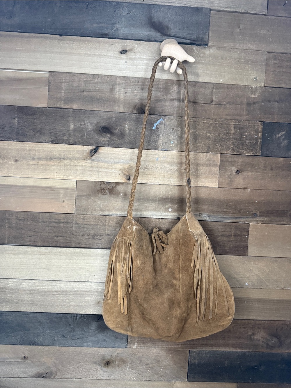 JJ Winters Brown Suede Fringe Shoulder Bag
